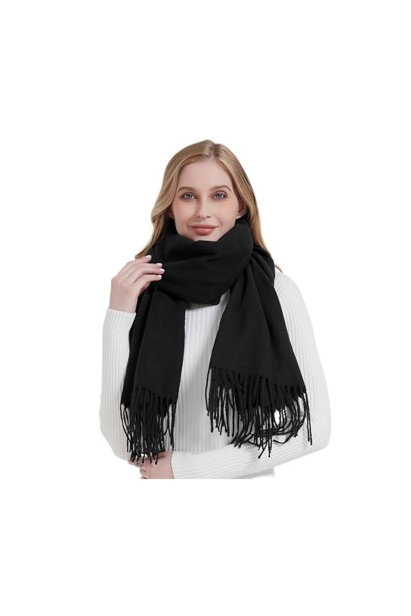 Landisun Châle pour femme - Écharpe pashmina pour mariage - Pour robe de soirée - Hiver chaud, noir, taille unique