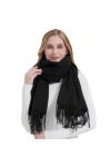 Landisun Châle pour femme - Écharpe pashmina pour mariage - Pour robe de soirée - Hiver chaud, noir, taille unique