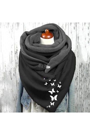 pvucpot Écharpe Femme Hiver Avec Bouton Vintage Foulards ÉLéGant Couleur Unie ÉCharpe Chaud Coton RéTro Automne Hiver Doux Wr