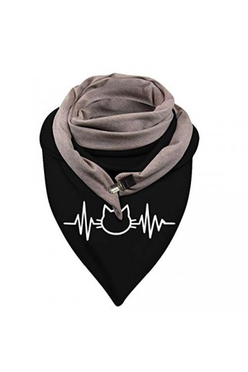 Générique Écharpe Triangle Femme Chaud Automne Hiver Noire, Mode Foulard en Coton à Boutons Imprimé Chat, Echarpe Boucle Femm