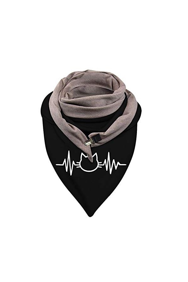 Générique Écharpe Triangle Femme Chaud Automne Hiver Noire, Mode Foulard en Coton à Boutons Imprimé Chat, Echarpe Boucle Femm