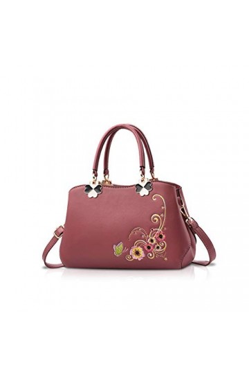 NICOLE&DORIS Rétro Sacs à main à poignée supérieure Dames Sac bandoulière Femmes Mode Sac dépaule Bourse, Fleur Rose Foncé, 