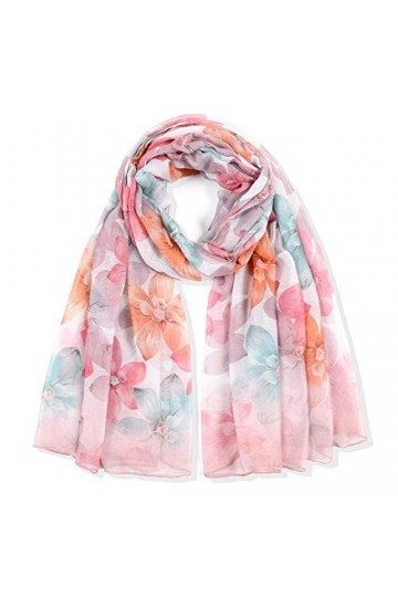 WOZOW Écharpe Femmes Foulard Imprimé Fleurs Wrap Châle En Soie Foulards Femme - Chiffon, Etoles Echarpe Chale Longue Conforta