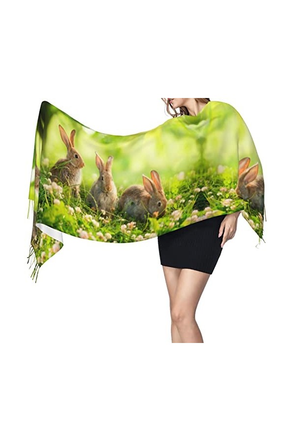 Grand châle Pashmina doux au toucher cachemire pour femme avec bords à franges, Caméra en forme de mouton, taille unique