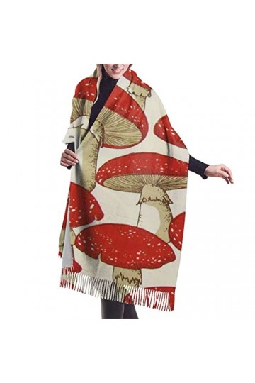Grand châle pashmina doux au toucher cachemire avec bords à franges pour femme Rouge et blanc, comme sur limage, taille uniq