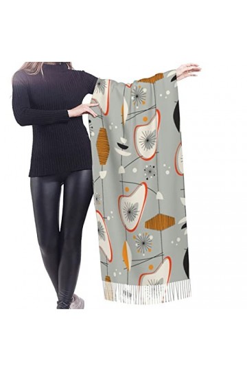 Bingyingne Soft Scarf Shawls Wraps With Tassel Vintage 1950s Mid Century Modern Tiki Women Fashion Oversized Pashmina Scarf