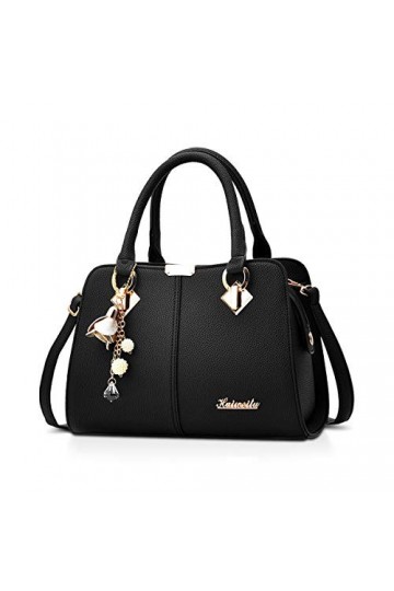 NICOLE & DORIS Petit Sac à Main Femme Chic Sac PU Style Cuir Cabas Porté Epaule Gland Bandoulière Noir