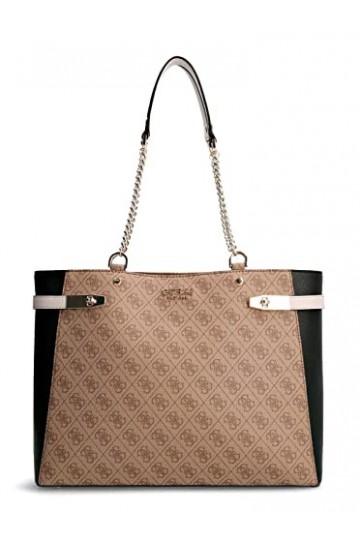 Borsa donna Guess Zadie logo girlfriend tote latte/ black BS22GU131 SG839623 Grande