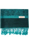 Écharpe en soie pashmina motif cachemire jacquard réversible deux tons, eméraude, Large