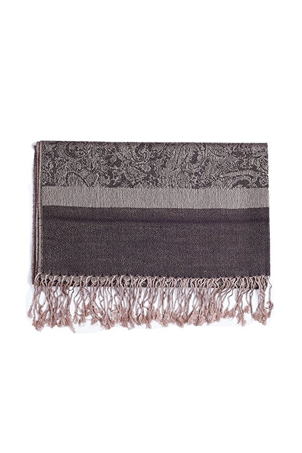 Écharpe en soie pashmina motif cachemire jacquard réversible deux tons, eméraude, Large