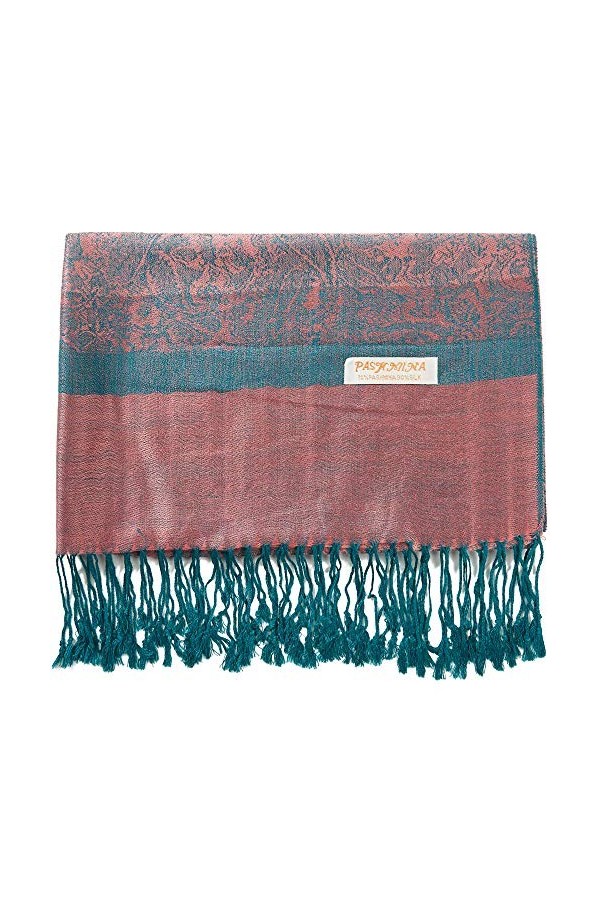 Écharpe en soie pashmina motif cachemire jacquard réversible deux tons, eméraude, Large