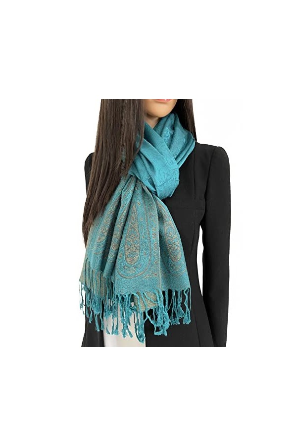 The Accessory Co Écharpe pashmina en jacquard pour femme en coton léger réversible Motif floral Multicolore Grande écharpe lo