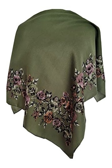 Generic Écharpe pour femme avec cachemire et fleurs 80 cm x 80 cm, vert