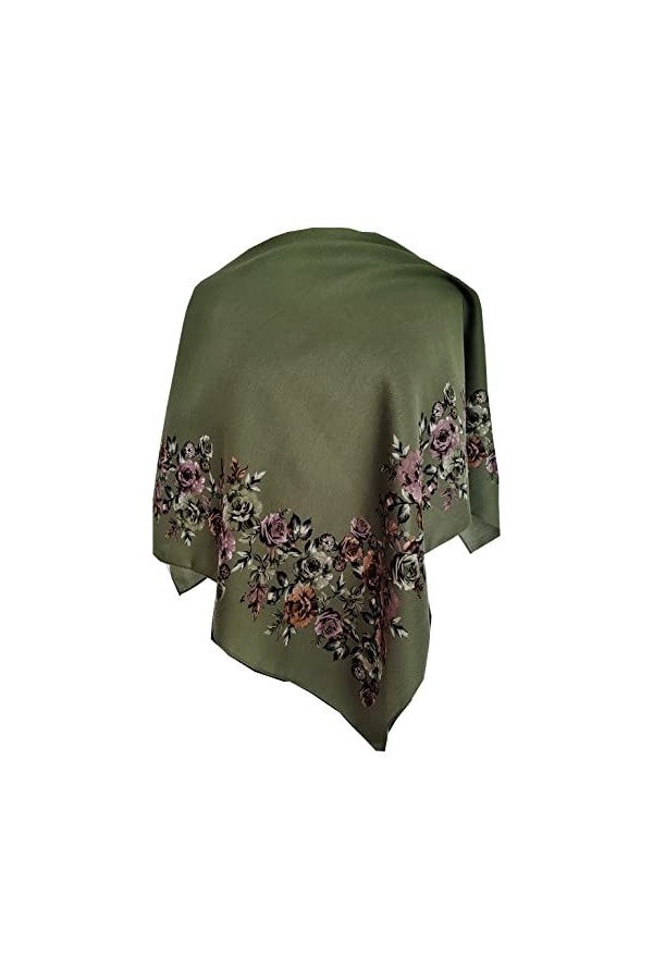 Generic Écharpe pour femme avec cachemire et fleurs 80 cm x 80 cm, vert