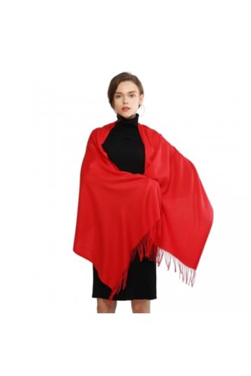 YCBMINGCAN Pashmina Écharpe douce unie tendance et chaude avec franges, rouge, taille unique