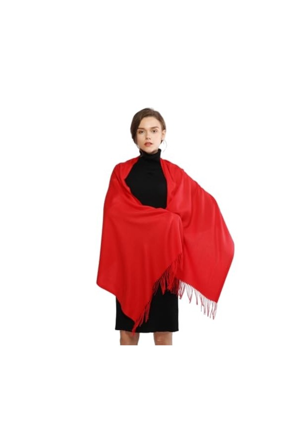 YCBMINGCAN Pashmina Écharpe douce unie tendance et chaude avec franges, rouge, taille unique