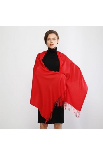 YCBMINGCAN Pashmina Écharpe douce unie tendance et chaude avec franges, rouge, taille unique