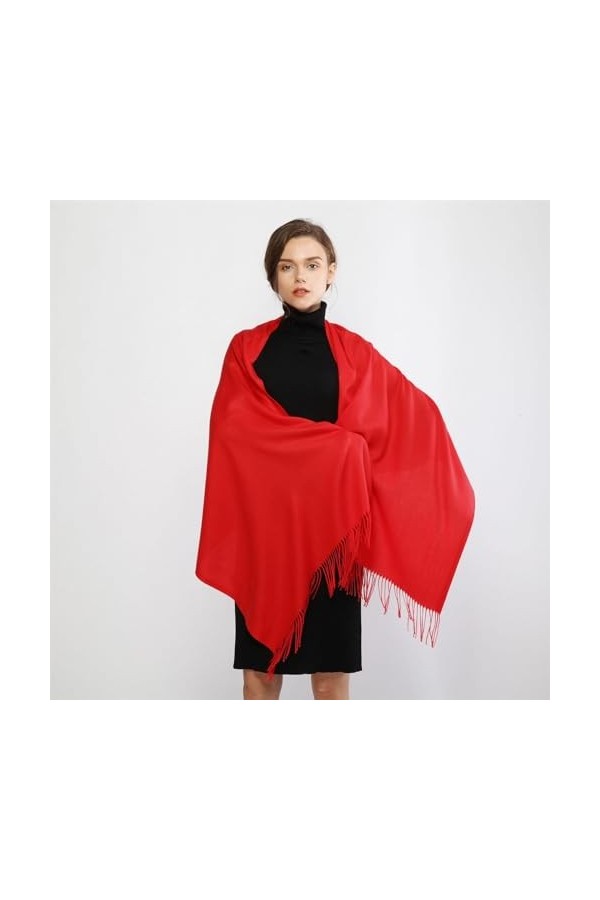 YCBMINGCAN Pashmina Écharpe douce unie tendance et chaude avec franges, rouge, taille unique