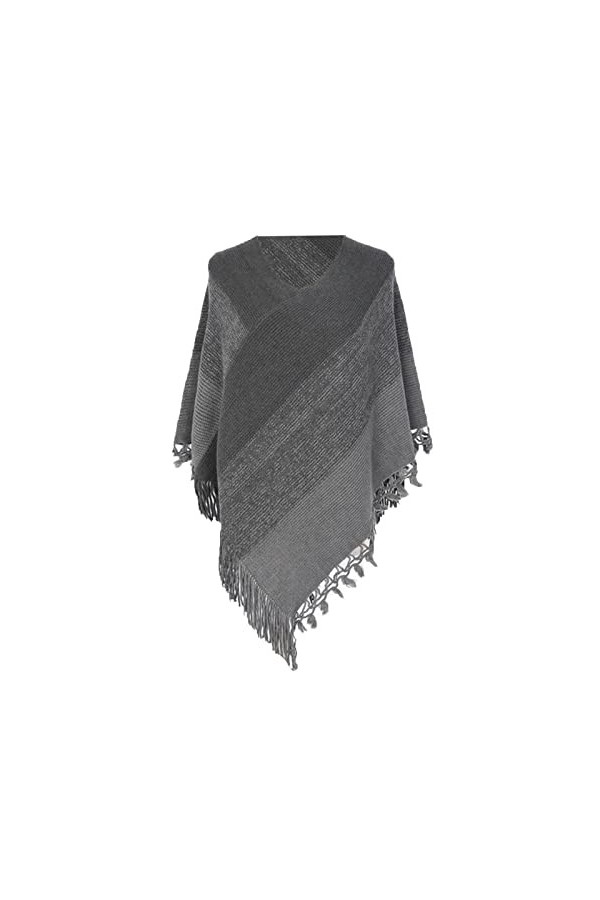 Écharpe Blanche Femme Poncho Rayé pour Femmes avec Pompon Echarpe Tricotée Echarpe Frange Wrap Chandail Pashminas Pull Cape C