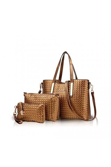 NICOLE&DORIS Bourse Sac à Main 3pcs de Mode Crossbody Sac à Bandoulière Sac Tote PU Or