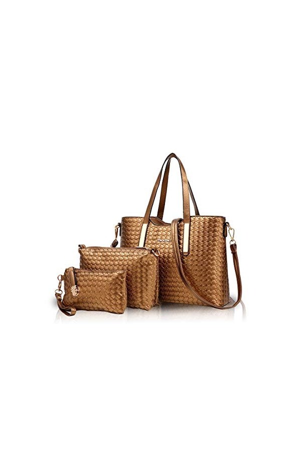 NICOLE&DORIS Bourse Sac à Main 3pcs de Mode Crossbody Sac à Bandoulière Sac Tote PU Or