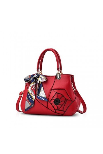 NICOLE&DORIS Fleurs Femmes Top Handle Sacs à Main Sac à bandoulière Crossbody Bag Tote Satchel pour Dames Cuir PU Vin Rouge