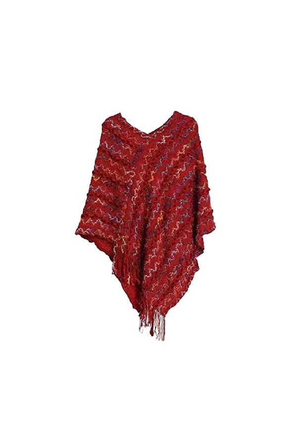 Écharpe Loop Poncho pour femme avec pompons - Écharpe tricotée à franges - Pashminas - Pull - Cape - Cadeaux pour femme - Pul