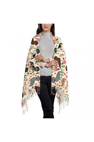SJOAOAA Écharpe dhiver pour femme avec motif teckel, saucisse, fleurs roses, sensation cachemire, châle pashmina, couverture