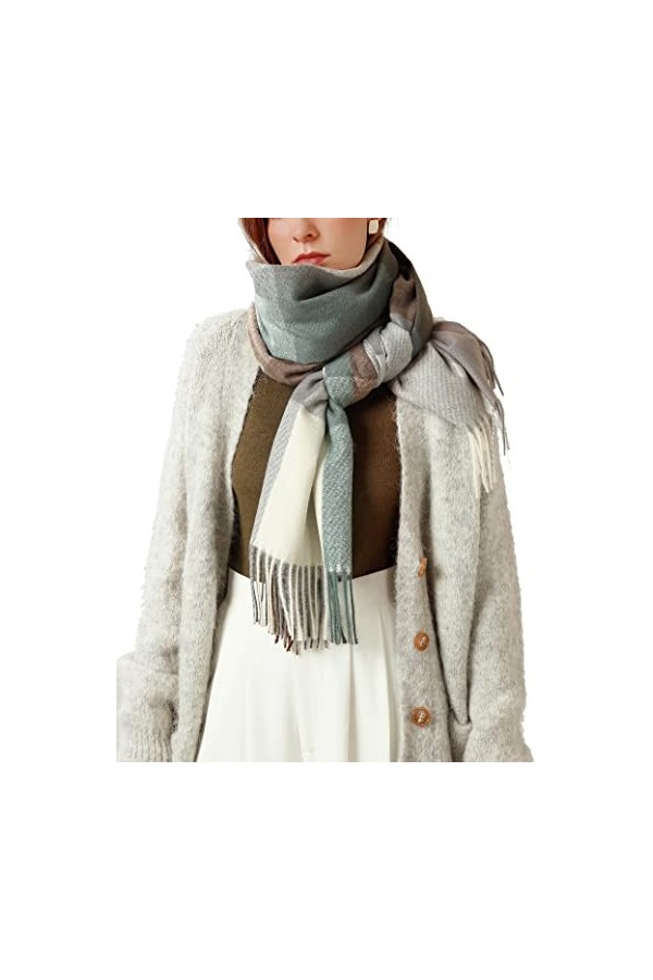 TOPLAZA Écharpe Femme avec Frange Imprimé à Carreaux Chaud pour Automne Hiver