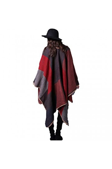 Vincenza Châle tendance pour femme - Grande écharpe de style poncho - Style pashmina épais - Cape dhiver pour femme, Rouge, 
