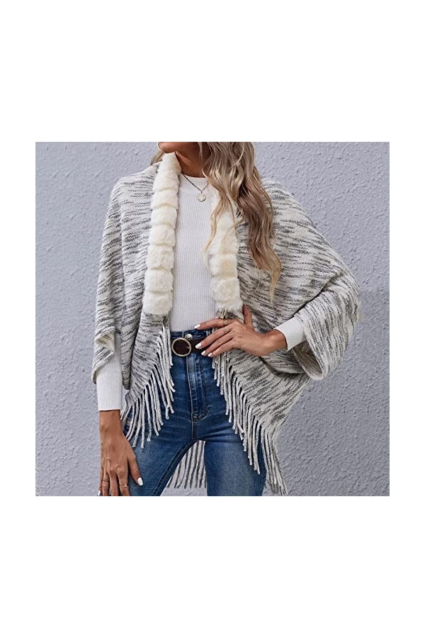 Cape châle en pashmina doux pour femme avec ourlet à franges pour lautomne et lhiver 2023, 2 Blanc, S