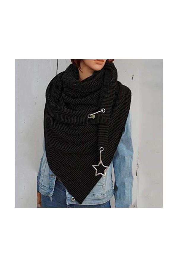 pvucpot Écharpe Femme Hiver Avec Bouton Vintage Foulards ÉLéGant Couleur Unie ÉCharpe Chaud Coton RéTro Automne Hiver Doux Wr