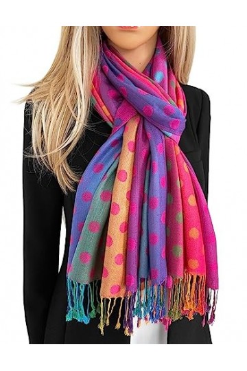 The Accessory Co. Écharpe multicolore arc-en-ciel pour femme, motif à pois, pashmina pashmina en coton doux, motif cachemire 