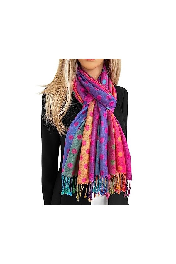 The Accessory Co. Écharpe multicolore arc-en-ciel pour femme, motif à pois, pashmina pashmina en coton doux, motif cachemire 