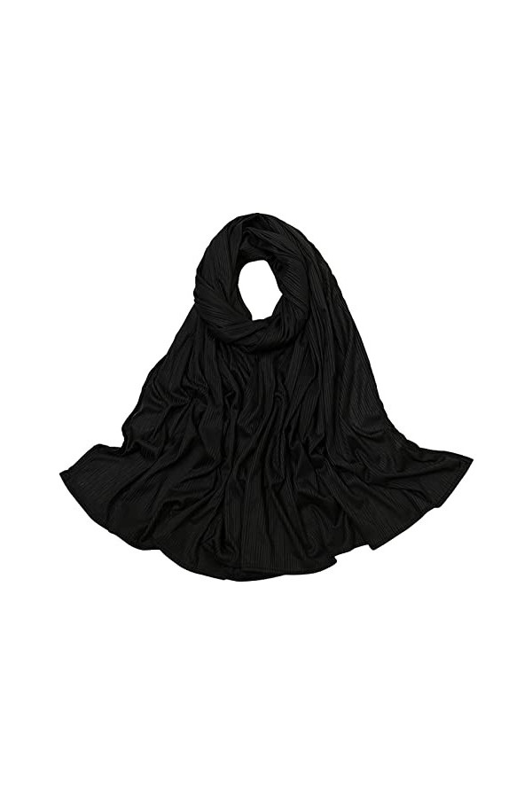 Cravate Rouge Fine Hijab à côtes en Tricot Multicolore de Couleur Unie pour Femmes Pashmina Bleu Dark Gray, One Size 