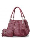NICOLE&DORIS New Crocodile Grain PU cuir Femmes/Ladies sac à main bandoulière Totes Grand sac Vin rouge