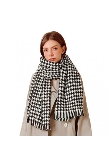 Dapei Hiver Chaud Mode Silencieux Pompon Imprimé Pied de Poule Doux Décontracté Écharpe Femme Châles Transparents, Noir , tai