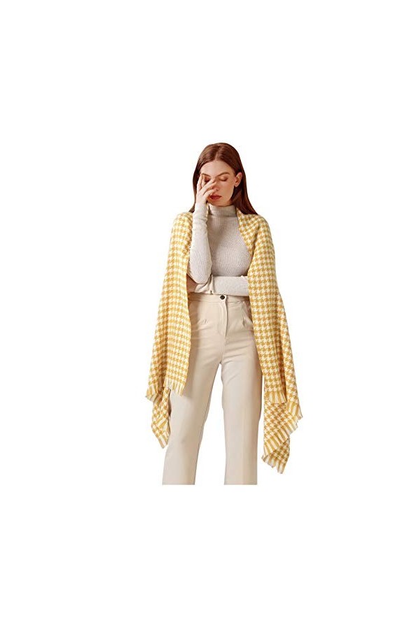 Dapei Hiver Chaud Mode Silencieux Pompon Imprimé Pied de Poule Doux Décontracté Écharpe Femme Châles Transparents, Noir , tai