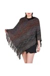 Poncho à franges pour femme avec pompons en peluche synthétique - Écharpe à franges - Pashminas - Pull - Cadeau pour femme - 