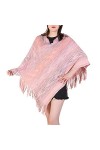 Poncho à franges pour femme avec pompons en peluche synthétique - Écharpe à franges - Pashminas - Pull - Cadeau pour femme - 
