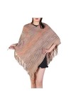 Poncho à franges pour femme avec pompons en peluche synthétique - Écharpe à franges - Pashminas - Pull - Cadeau pour femme - 