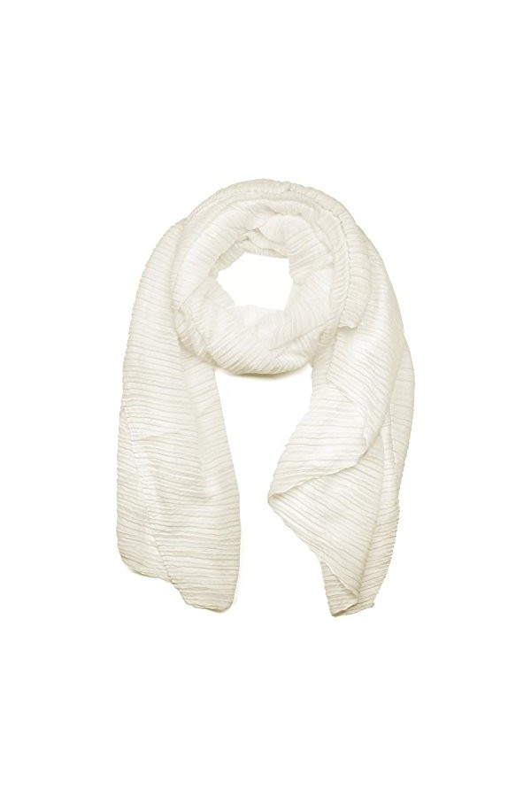 styleBREAKER Foulard femme Unicolore avec surface finement crêpée, foulard léger, plissé, plissé 01016107, couleur:Blanc bla