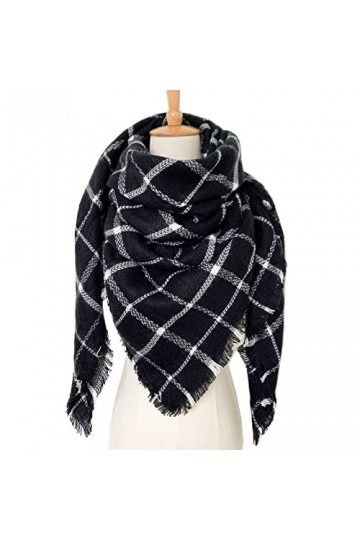 Écharpe dhiver pour Femme à Carreaux surdimensionnés,Triangle surdimensionné,écharpe dautomne,Foulard carré avec Pompons,Ca