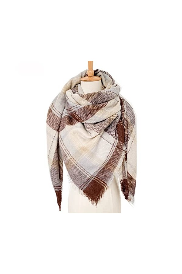 Écharpe dhiver pour Femme à Carreaux surdimensionnés,Triangle surdimensionné,écharpe dautomne,Foulard carré avec Pompons,Ca