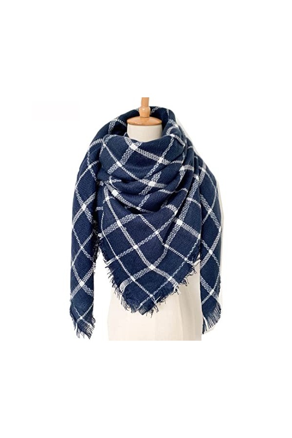 Écharpe dhiver pour Femme à Carreaux surdimensionnés,Triangle surdimensionné,écharpe dautomne,Foulard carré avec Pompons,Ca
