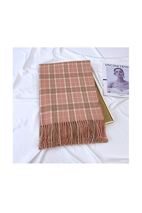 HGJH Chale Femme,Écharpe Tartan pour Femme Cashmere Feel Warm Pashmina Châle À Carreaux Écharpe À Carreaux avec Pompon Rose É
