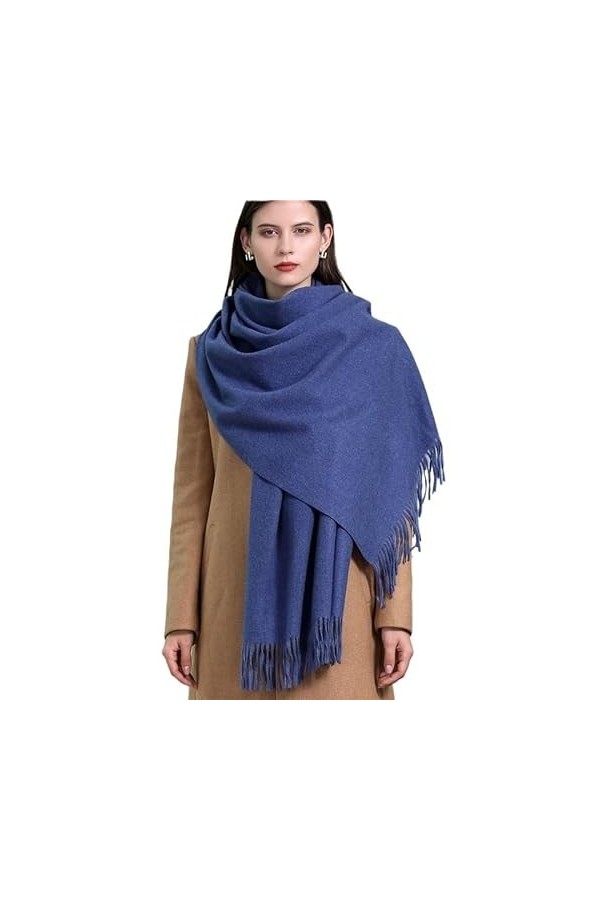 CHRISK Écharpe dhiver en cachemire pour femme - Épais et chaud - Pashmina - Couleur unie - Pompons - Couverture pour femme -