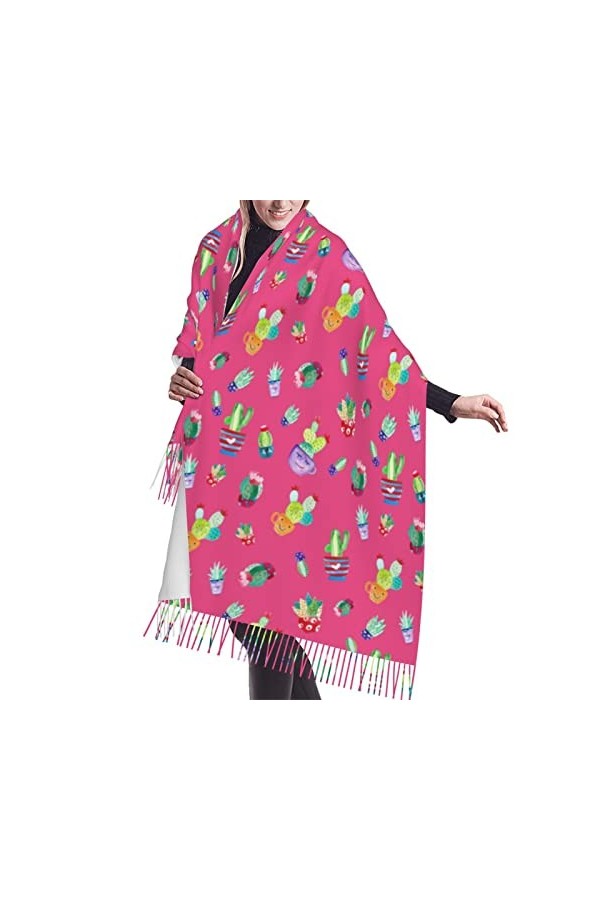 Écharpe de cactus drôle daquarelle écharpes douces chaudes pour hommes et femmes, châle Pashmina enveloppant un long châle c