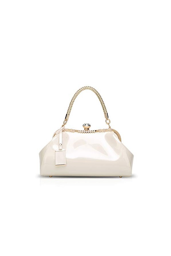 NICOLE & DORIS Sacs à main pour femme pochette femme Cuir verni Sacs de soirée à la mode Sac porté épaule pour la fête, Blanc