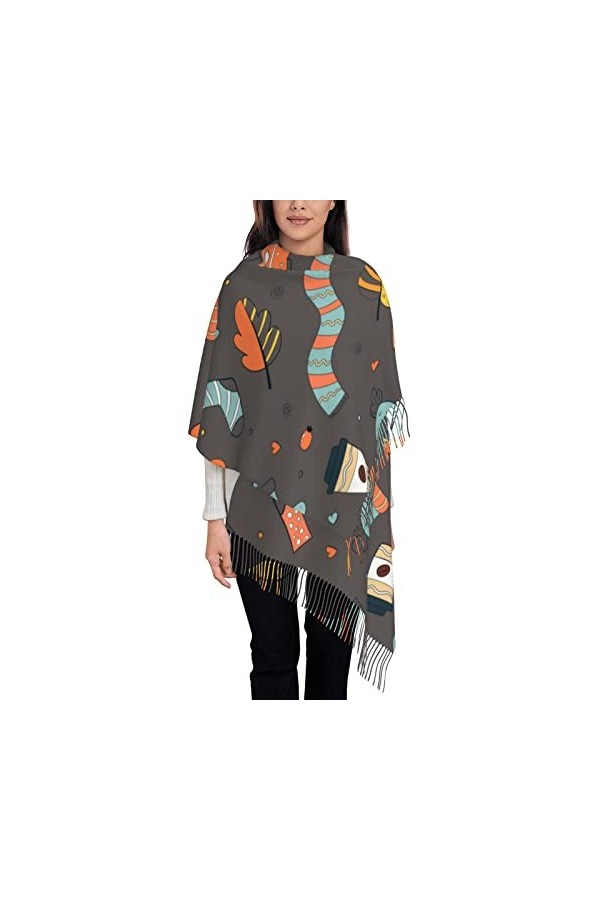 Caractéristiques mexicaines Tacos Pyramid Big Sombrero Cactus Châles Homme Femme Chaud Softscarfs, Pashmina Châle Wraps Long 